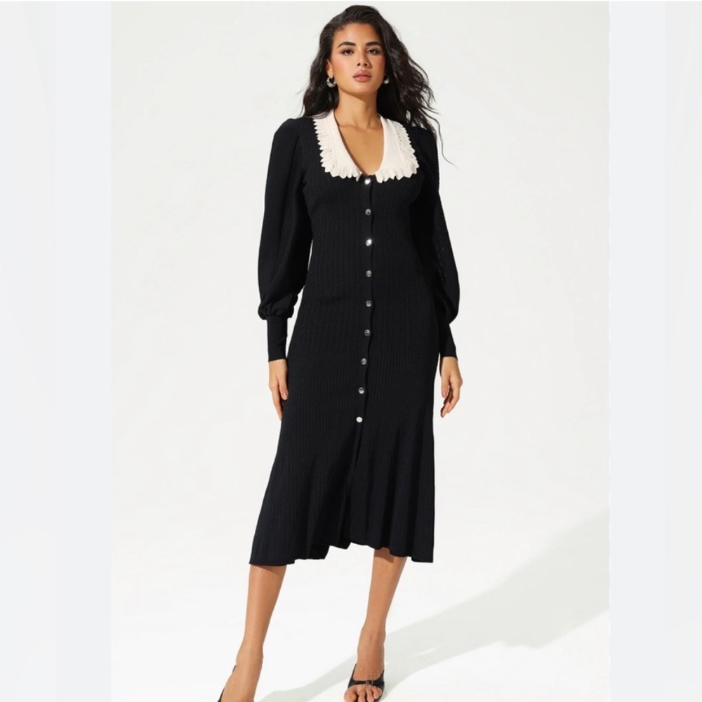 Sandro Lauralie Collared knit midi dress